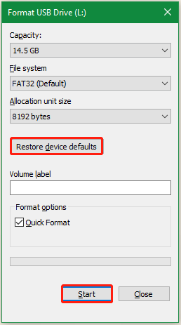 format USB drive via File Explorer