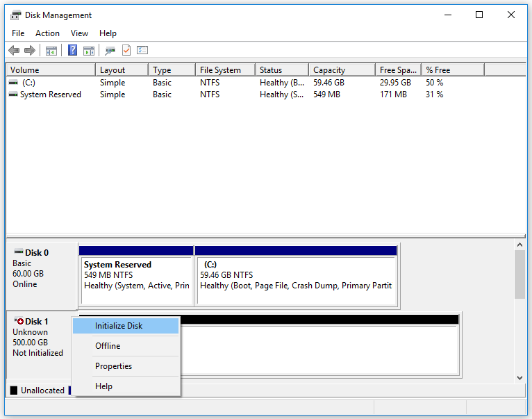 select Initialize Disk