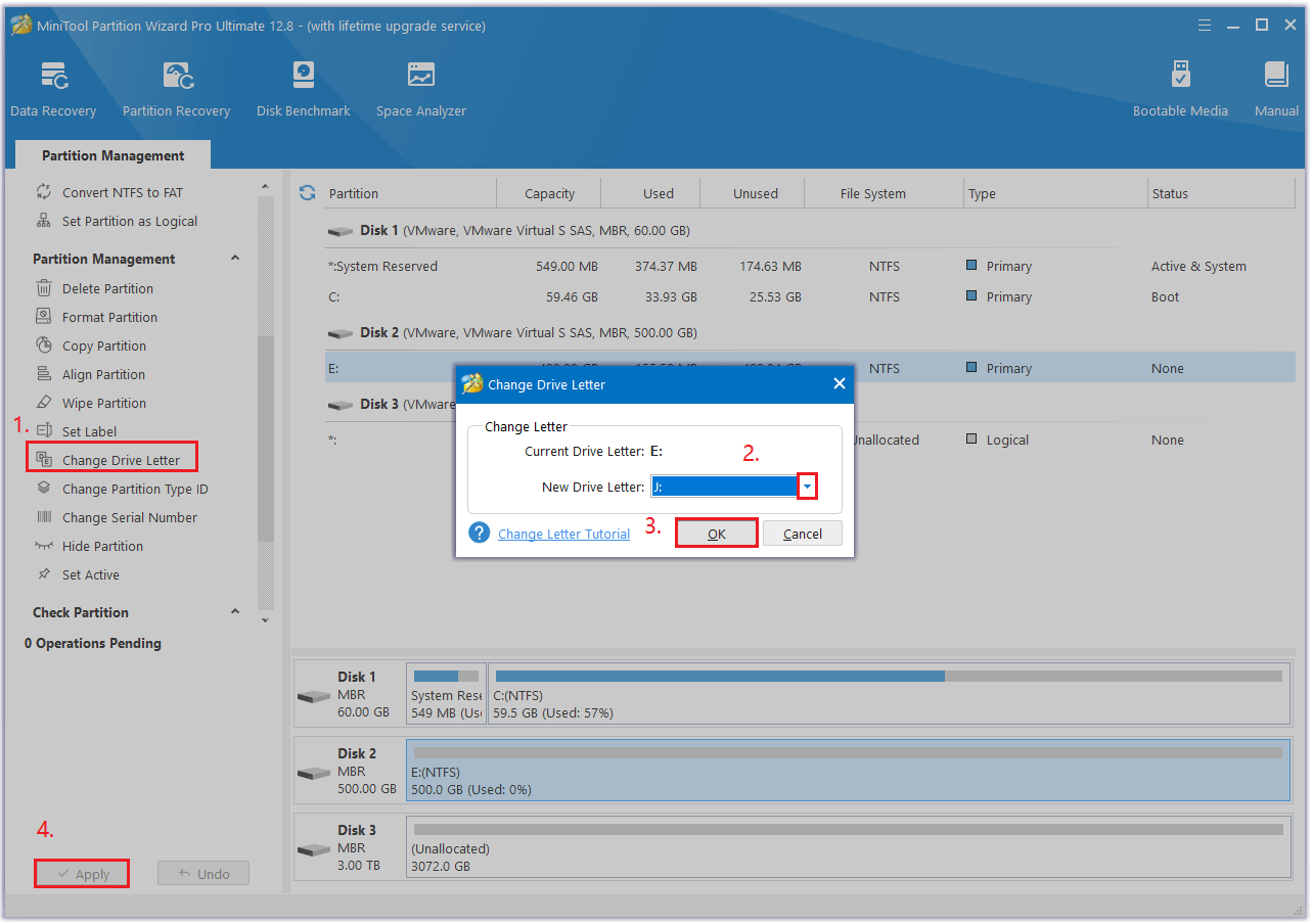 the steps of changing the drive letter