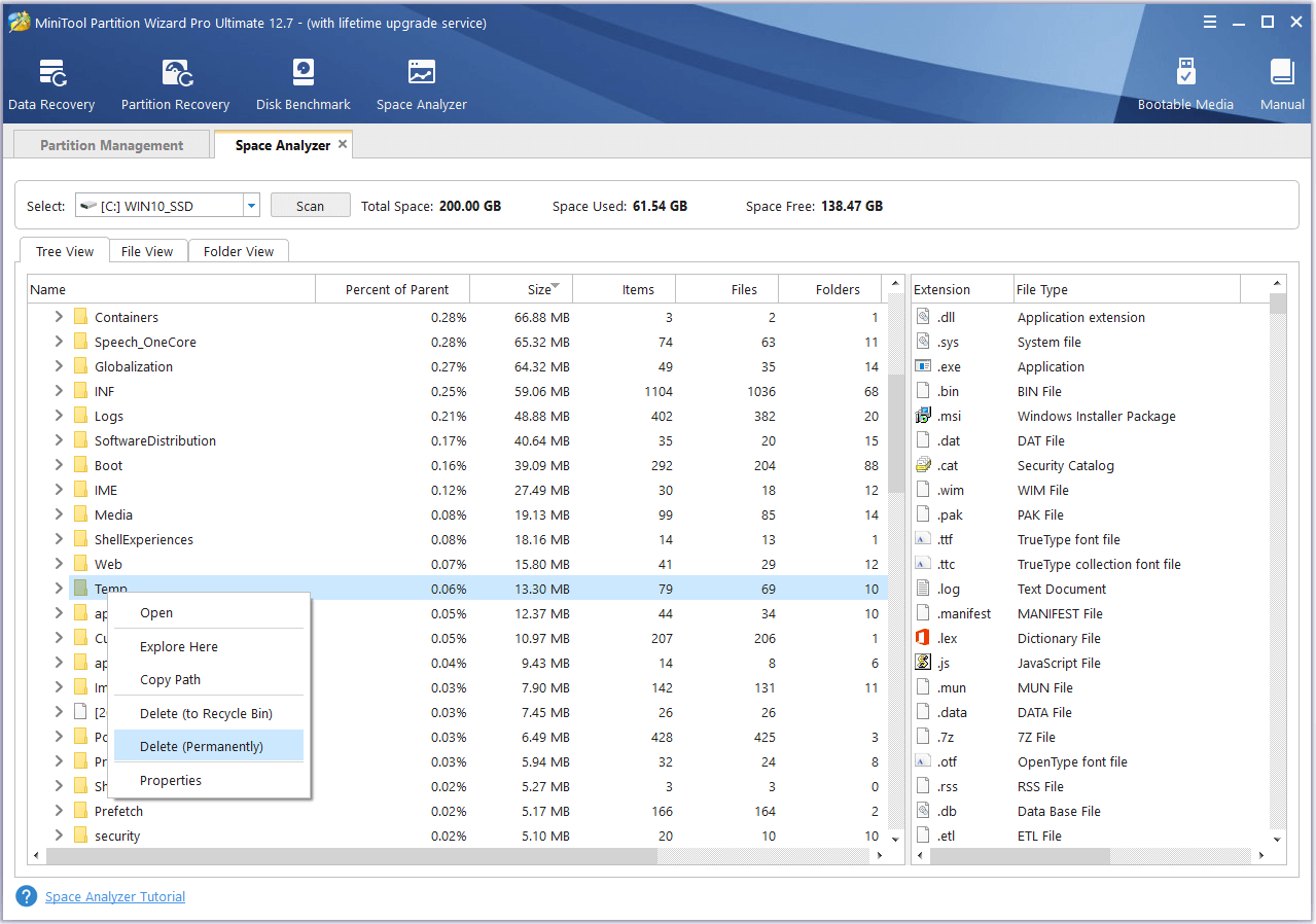 use the Space Analyzer feature