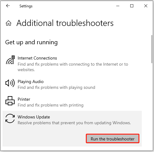 Run the Windows Update troubleshooter