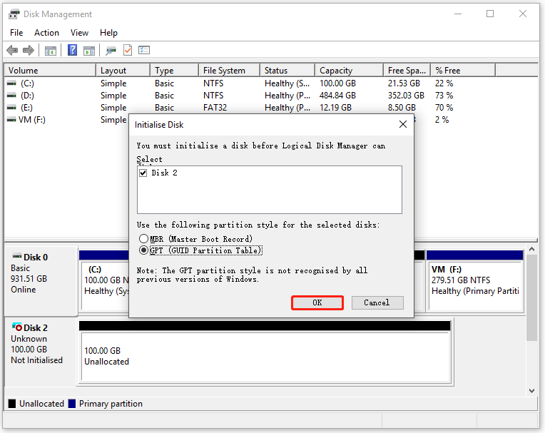 choose a partition style