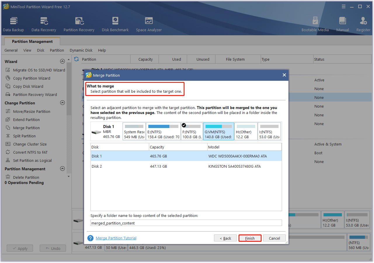 Select the partitions to include