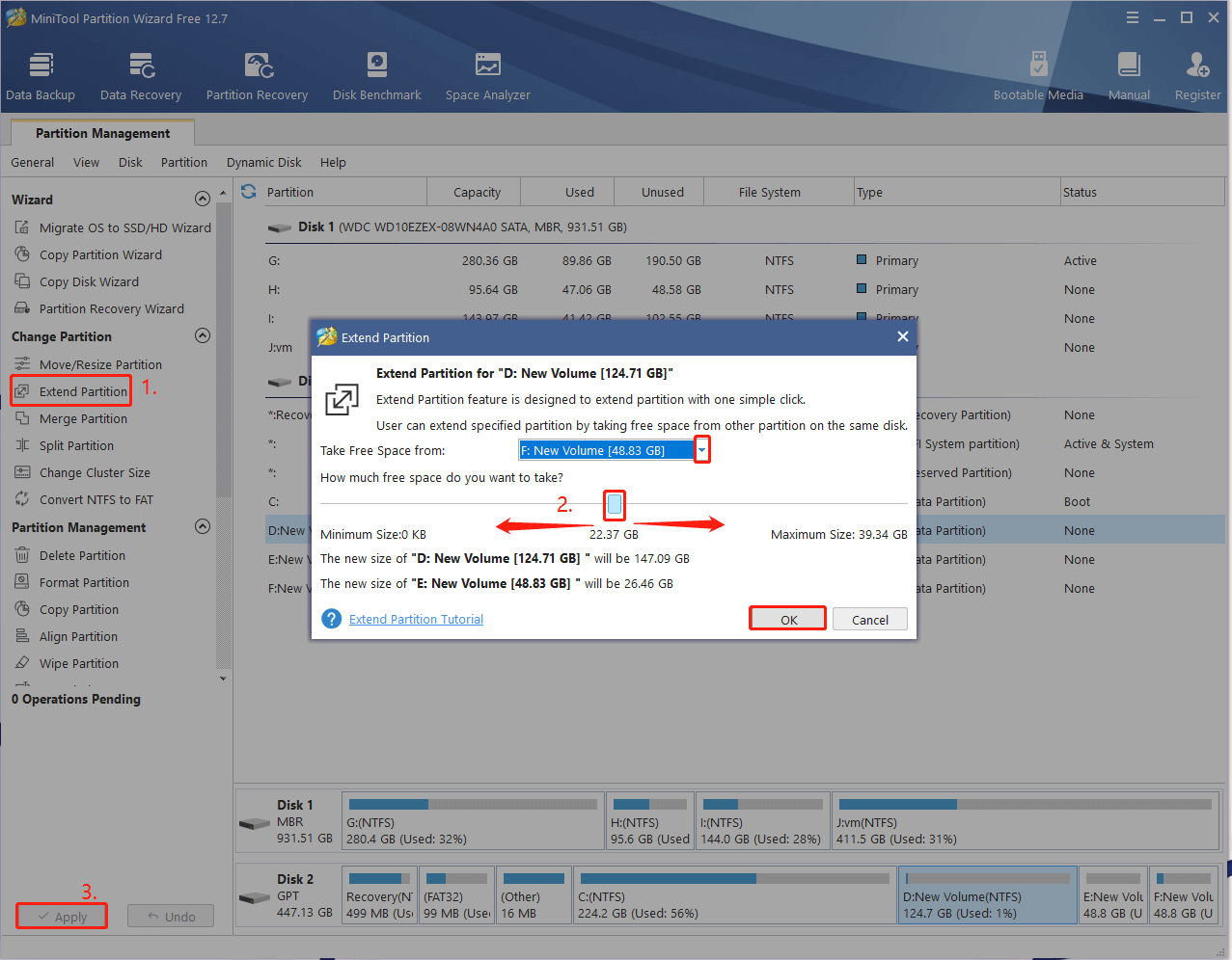 extend a partition using MiniTool