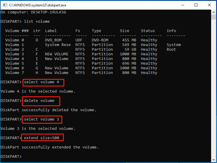 extend volume using DiskPart