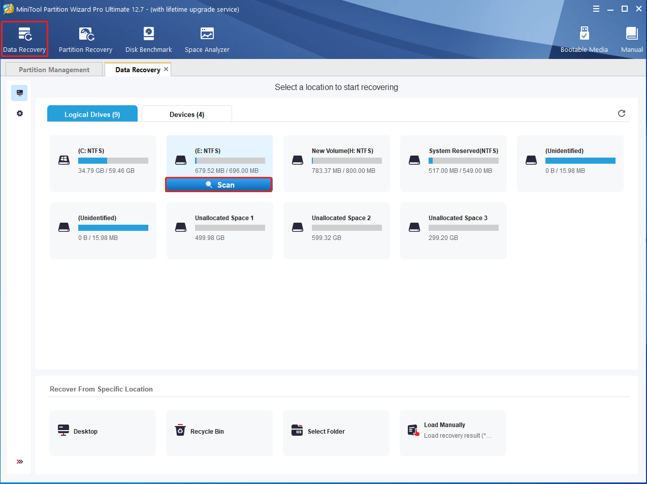 click Data Recovery on MiniTool