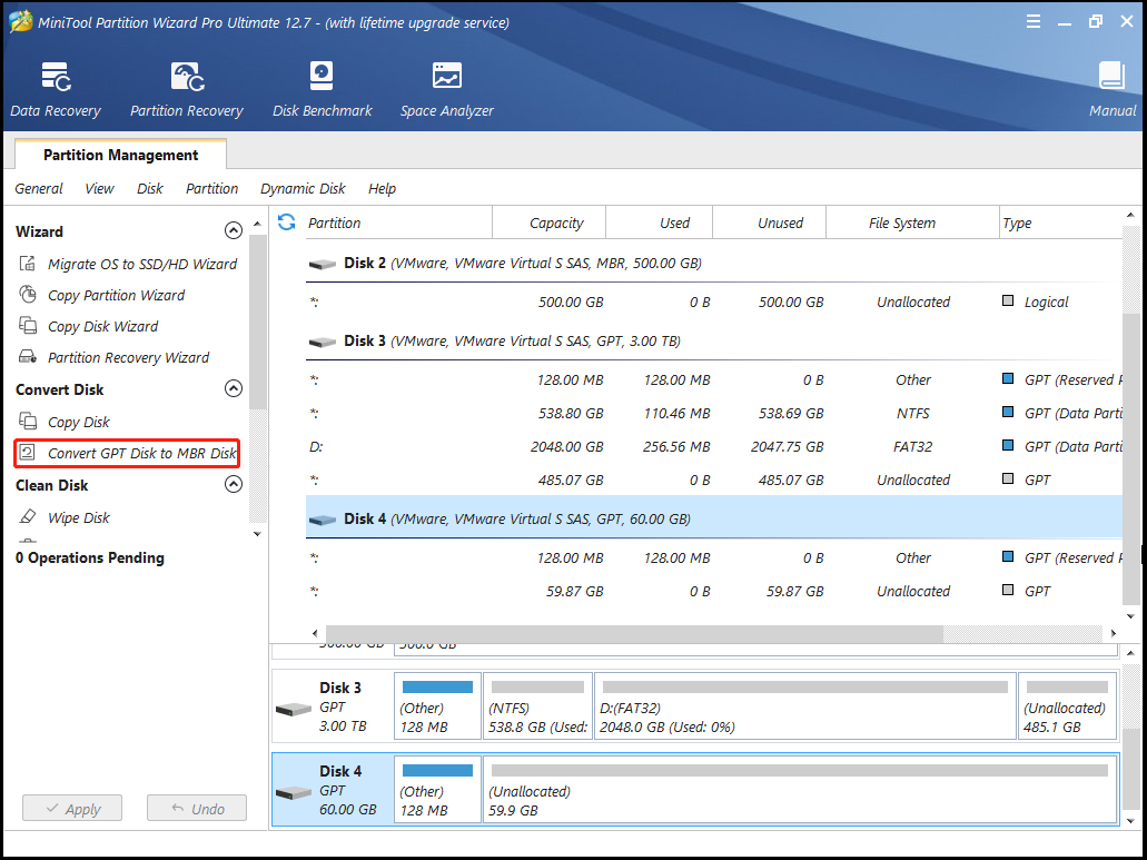 Convert GPT Disk to MBR Disk with MiniTool Partition Wizard