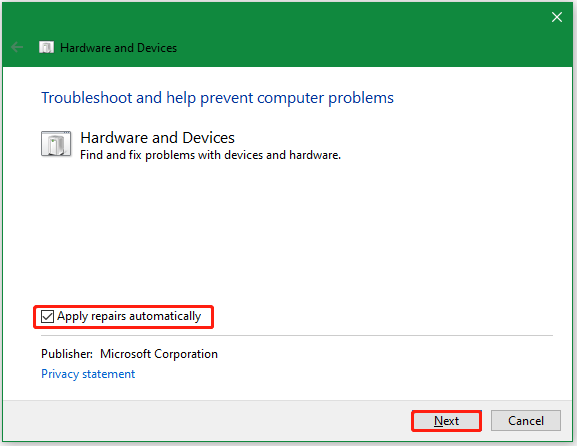 run Hardware and Devices troubleshooter