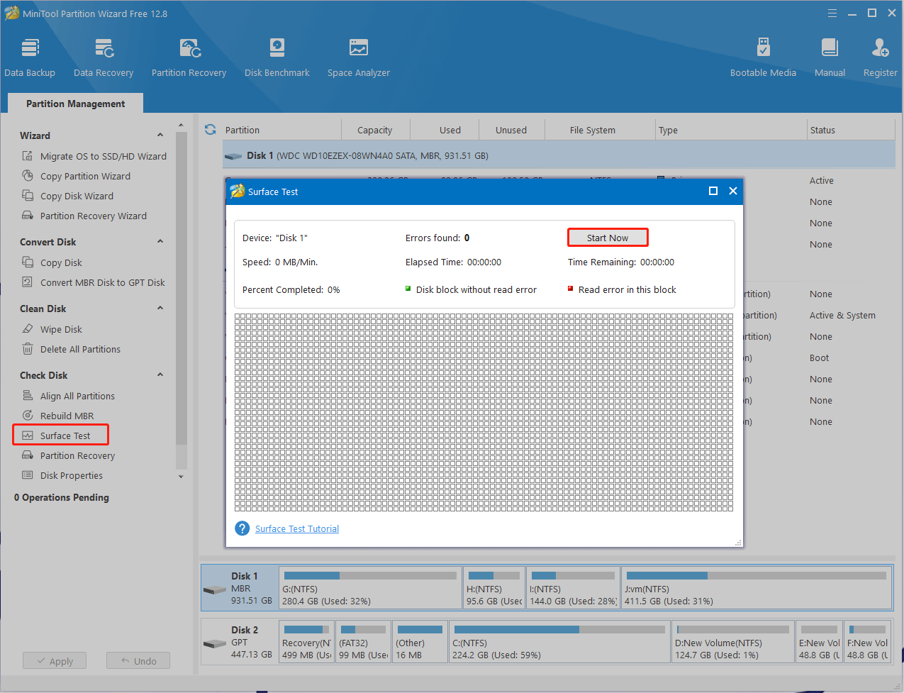 check hard drive using MiniTool