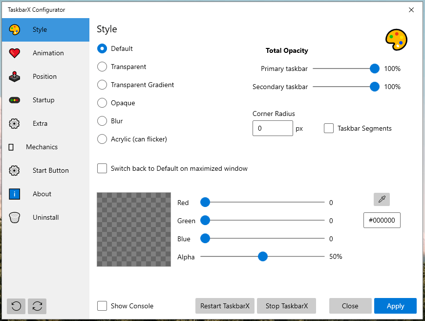 center the taskbar