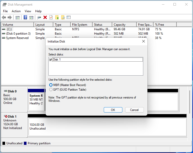 initialize disk