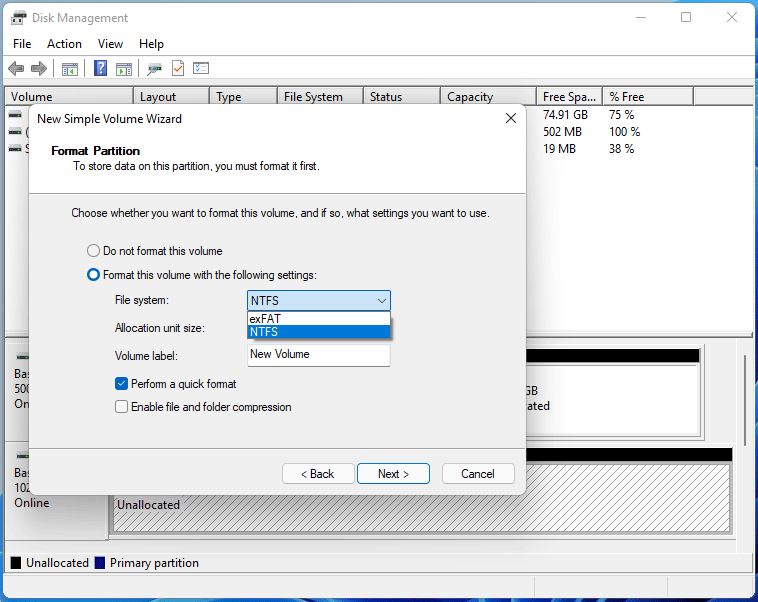 create a partition