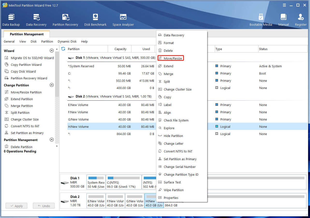 choose move and resize