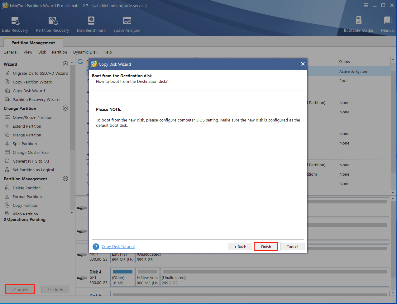 copy disk using MiniTool Partition Wizard
