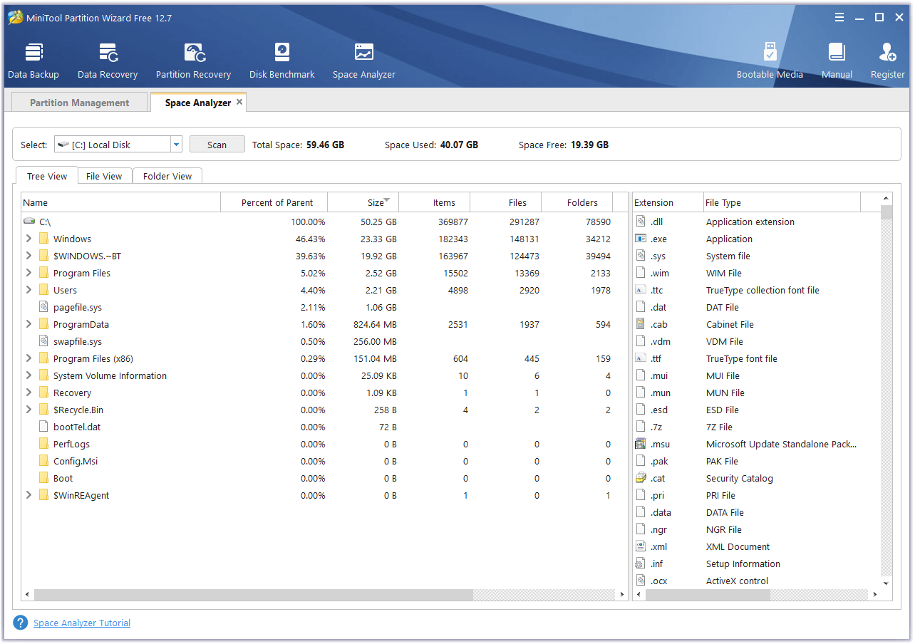 run the Space Analyzer on MiniTool Partition Wizard