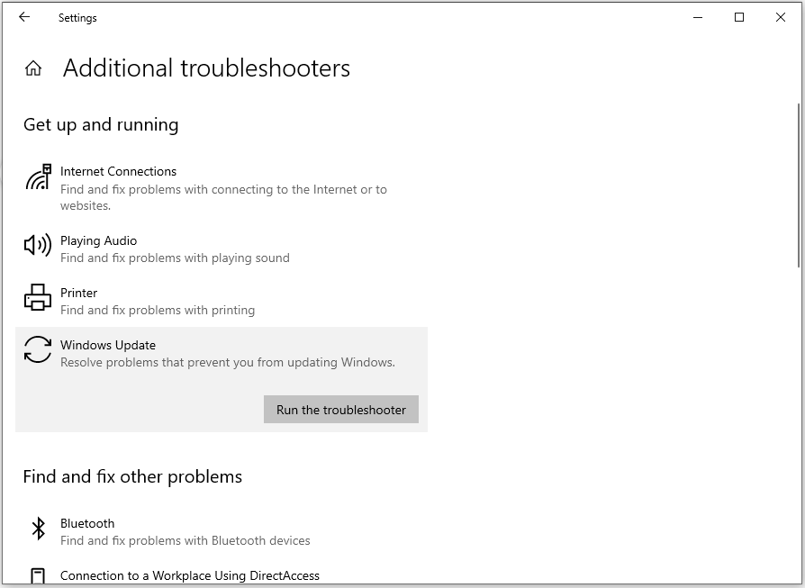 run Windows Update troubleshooter