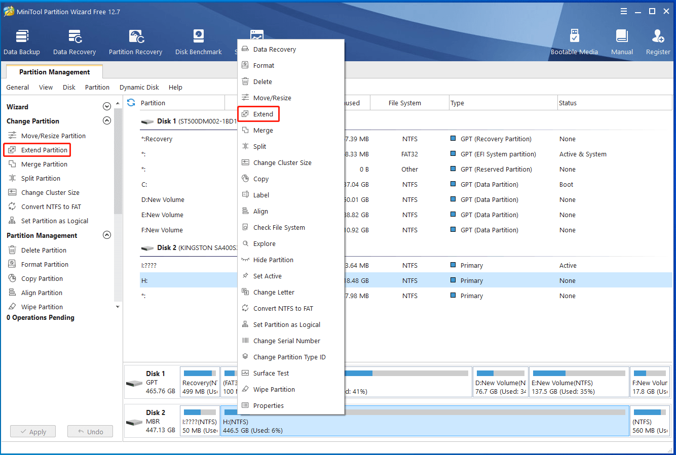 Select Extend Partition