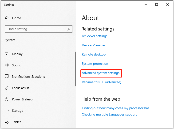 click Advanced system settings