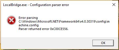 Parser returned error 0xc00CE556