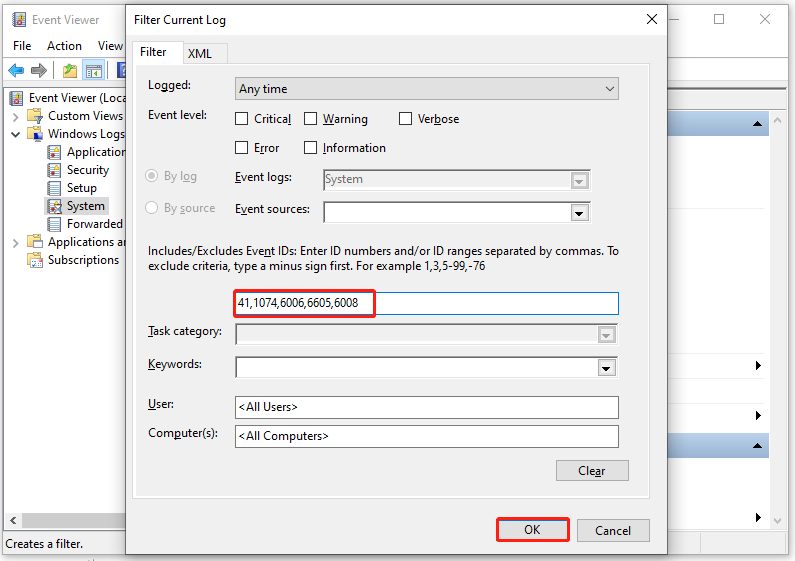 filter the specific log