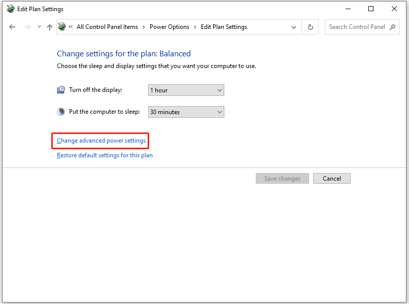 change advanced power settings