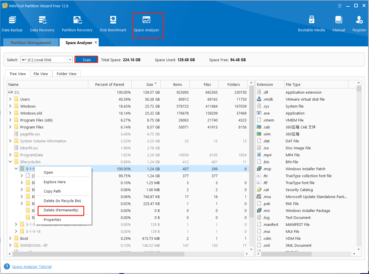 delete Recycle Bin files using MiniTool