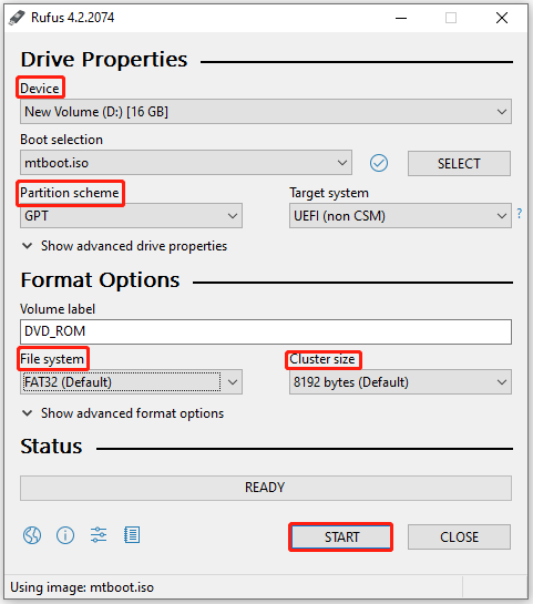 change the Rufus settings