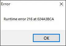 Runtime error 216