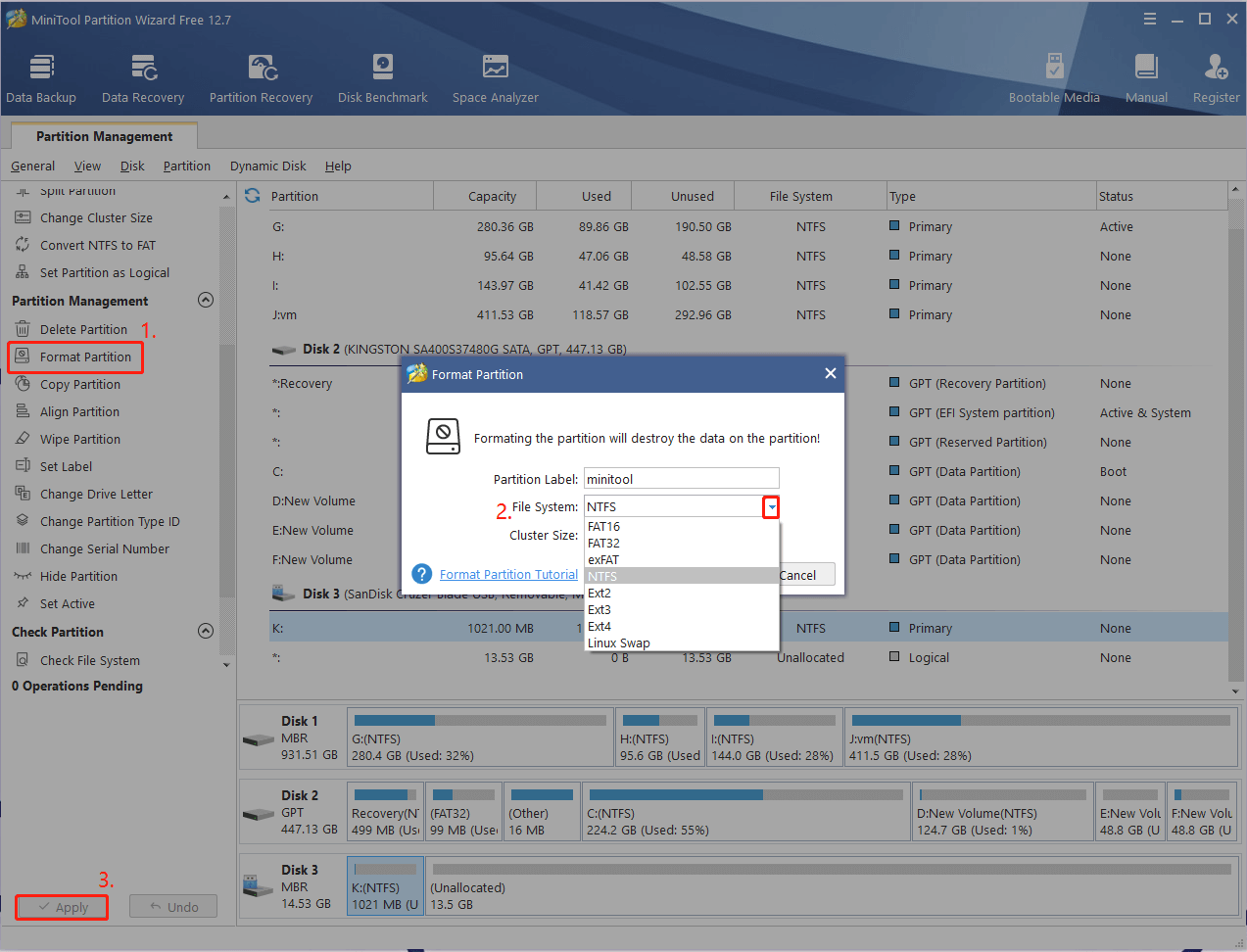 format a USB drive using MiniTool