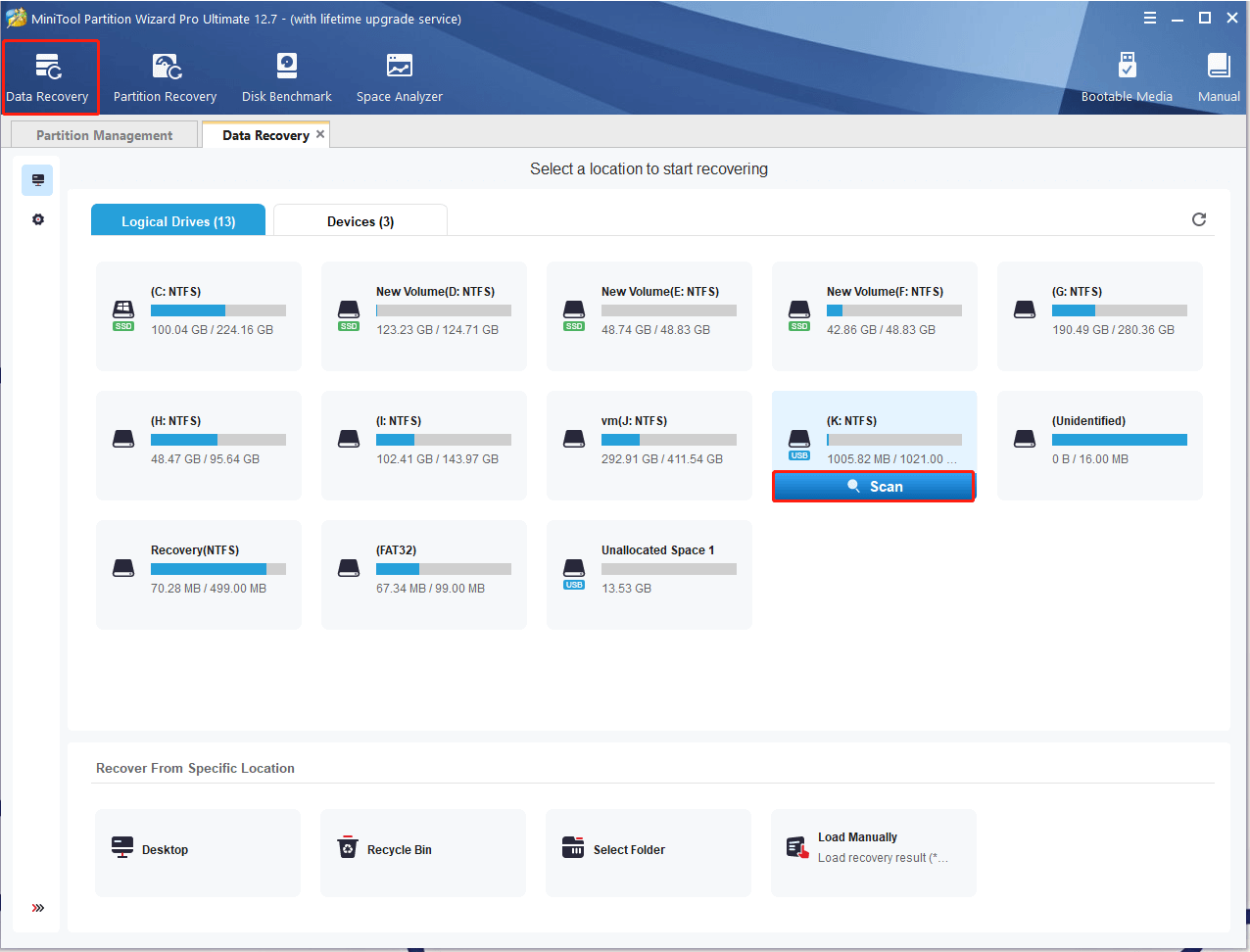 click Data Recovery on MiniTool