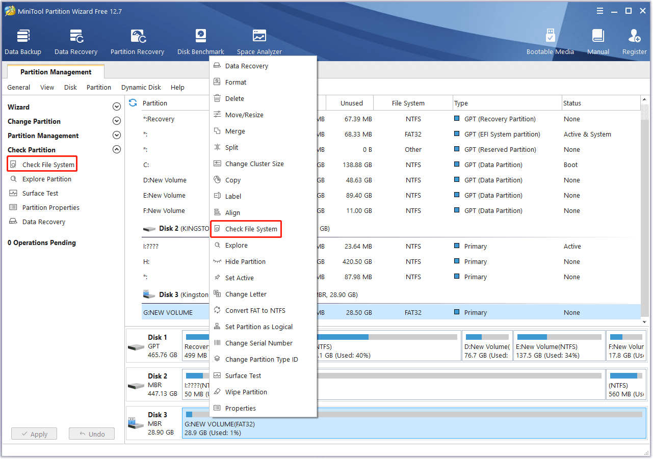 Select Check File System