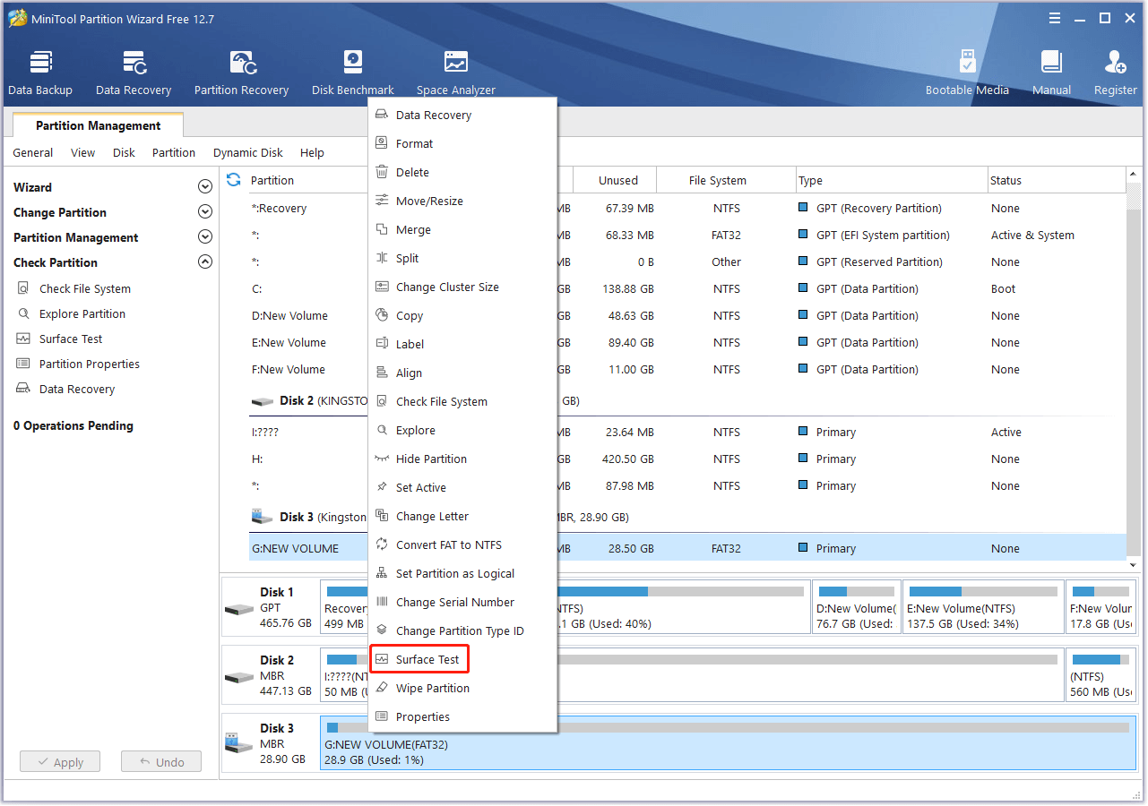 Select Surface Test