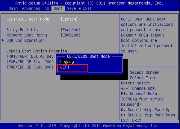 change BIOS mode to UEFI