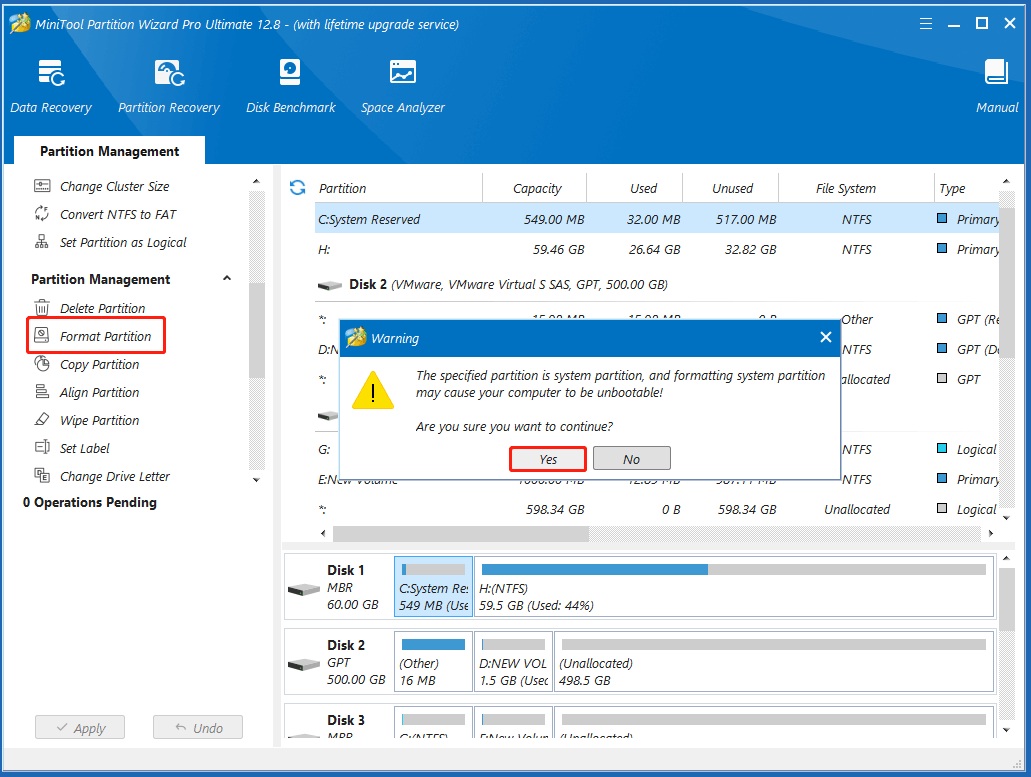 select Format Partition on MiniTool