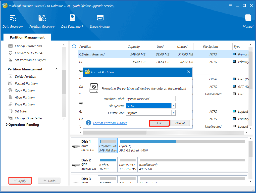 format system partition using MiniTool