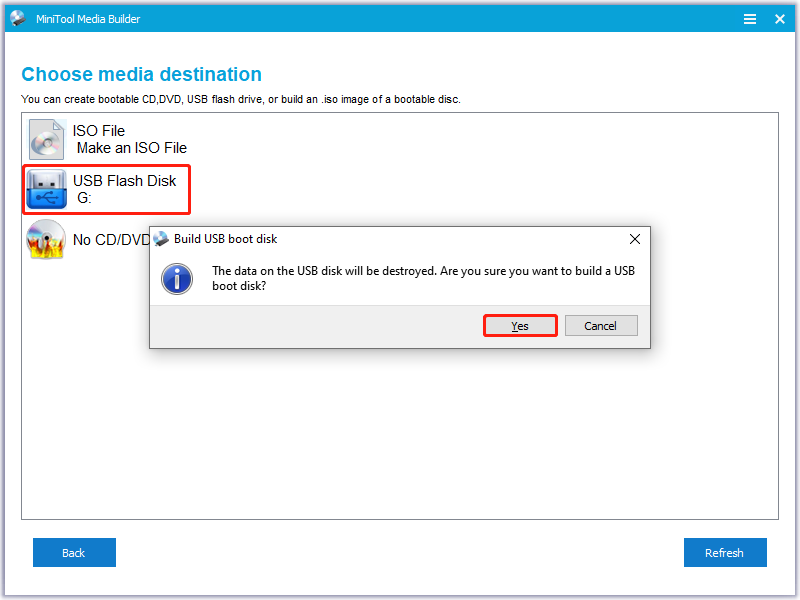 Select the target USB to create a bootable disk