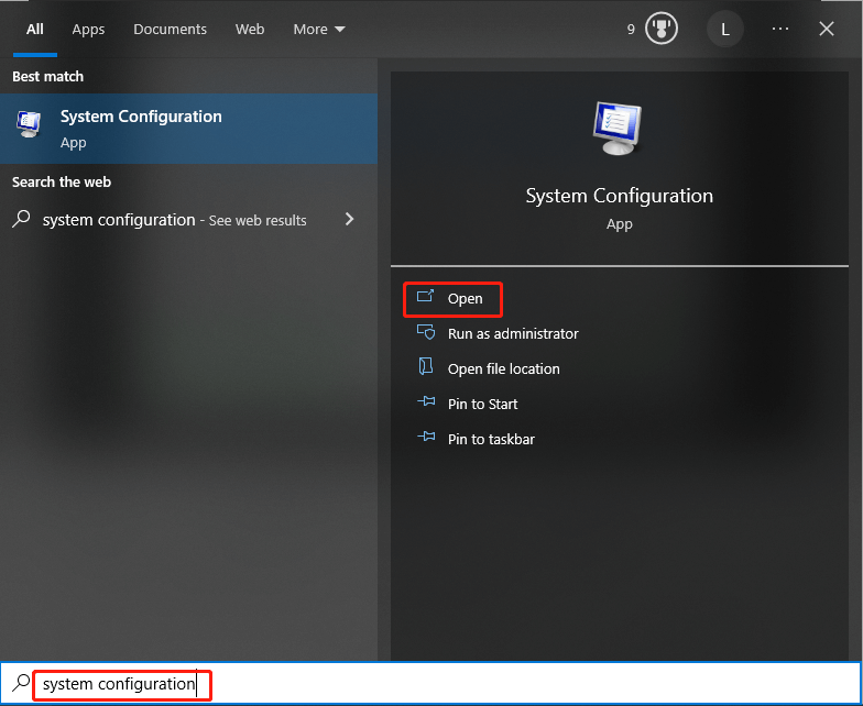 open System Configuration from the search box