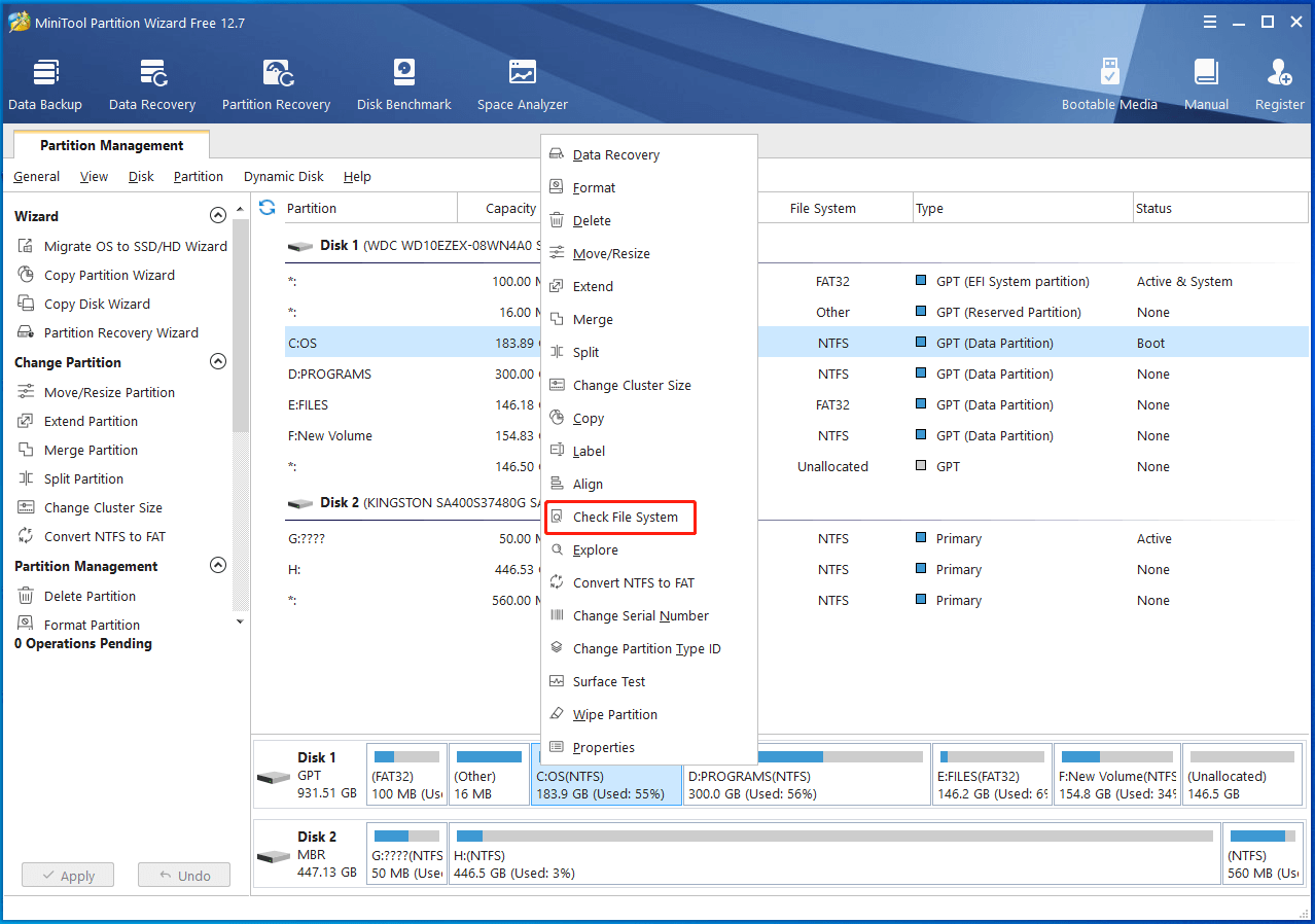 tap Check File System