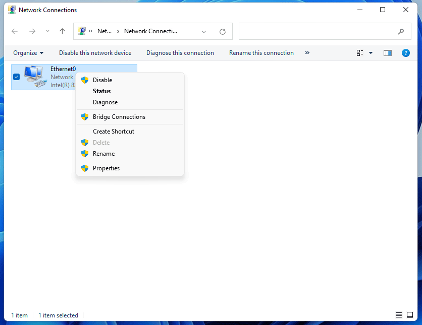 access the Ethernet connection properties