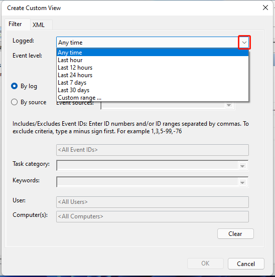 select logged time on Event Viewer