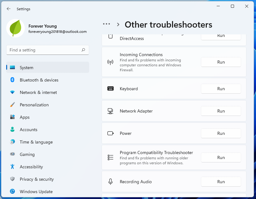 run the troubleshooter