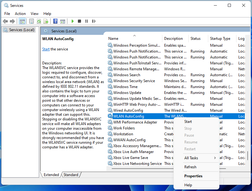 enable WLAN AutoConfig