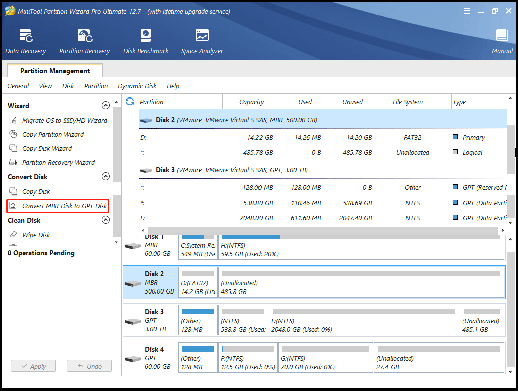 convert MBR disk to GPT disk