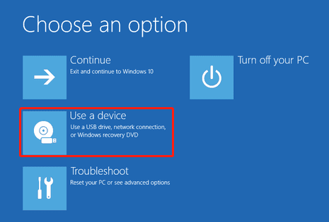 click Use a device in WinRE