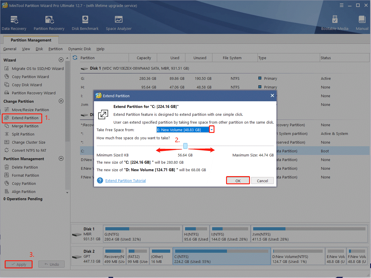 extend C drive using MiniTool