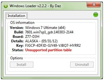 Windows Loader unsupported partition table
