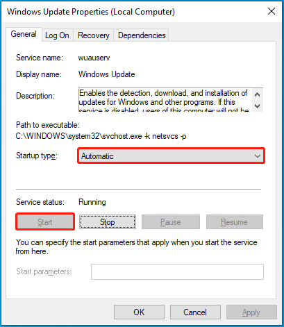 Enable the Windows Update service