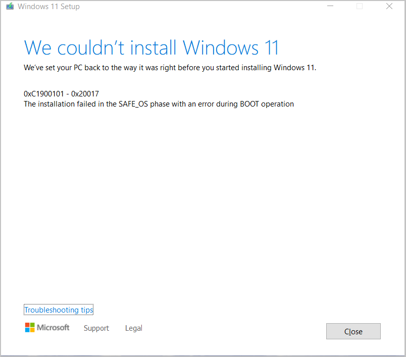 Windows 11 0xC1900101 - 0x20017