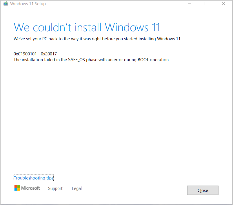 How to Fix the Installation Error 0xC1900101 - 0x20017?