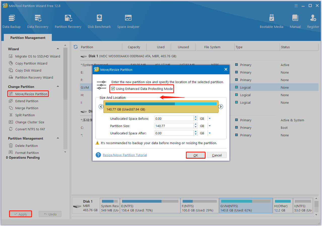 shrink partition